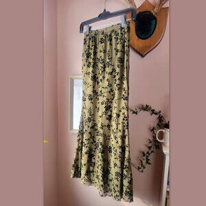 Green and black floral mesh & velvet maxi skirt, size XS/S, mermaid shape